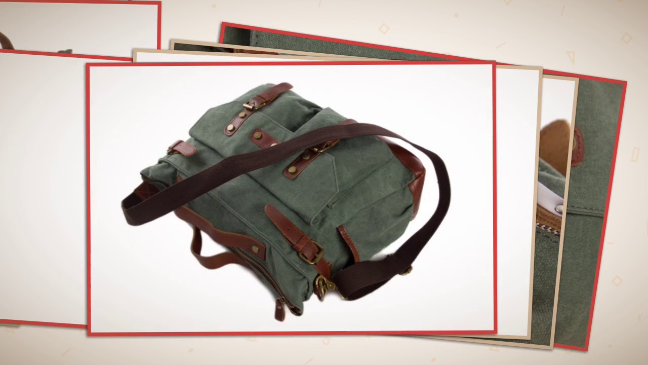 Canvas Leather Briefcase Messenger Bag, Laptop Bag Travel Briefcase by MoshiLeatherBag