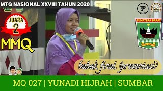 JUARA 2 MMQ | YUNADI HIJRAH (SUMBAR) | MTQ NASIONAL XXVIII TAHUN 2020