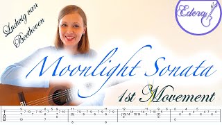 MOONLIGHT SONATA Fingerstyle Guitar Tutorial with On Screen TAB - 1st Movement