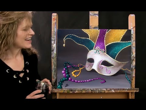 Learn How to Paint MARDI GRAS MASK with Acrylic - Paint & Sip at Home Fun Step by Step Lesson