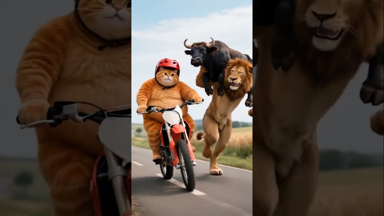 Funny Story Between Fat Orange Cat And Black Buffalo Aicat Fatcat Orangecat Animals