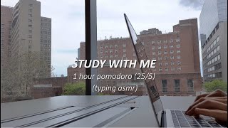1HR STUDY WITH ME at the LIBRARY | New York | 25/5 Pomodoro| typing, background noise, no music| NYC