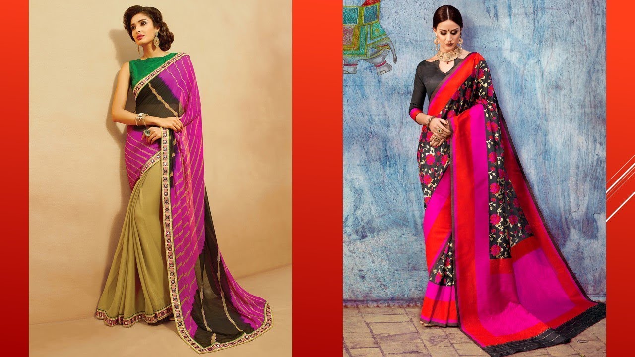 Formal Printed And Plain Saree Designs 2018