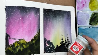 Watercolor Journal Day 87 (Aurora Borealis or the Northern Lights)