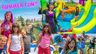 Maleficent uses Magic to Surprise Kate and Lilly with a GIANT Water Park!