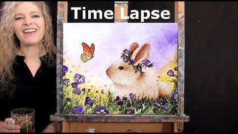 TIME LAPSE - Learn How to Paint "BUNNY AND BUTTERFLY" with Acrylic - Animal Step by Step Tutorial