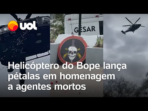 Helicóptero do Bope faz chuva de pétalas no Rio de Janeiro em homenagem a policiais mortos