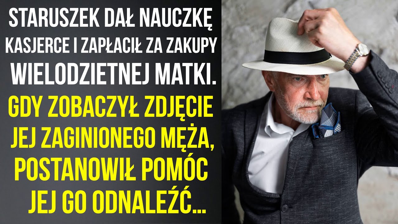 Staruszek dał nauczkę kasjerce i zapłacił za wielodzietną matkę. Gdy zobaczył zdjęcie jej męża ...