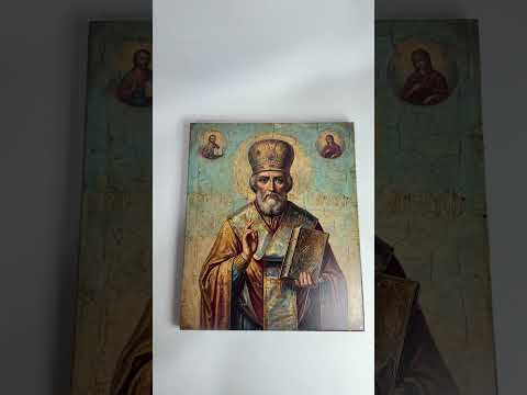 Икона на дереве Святой Николай, видео 1