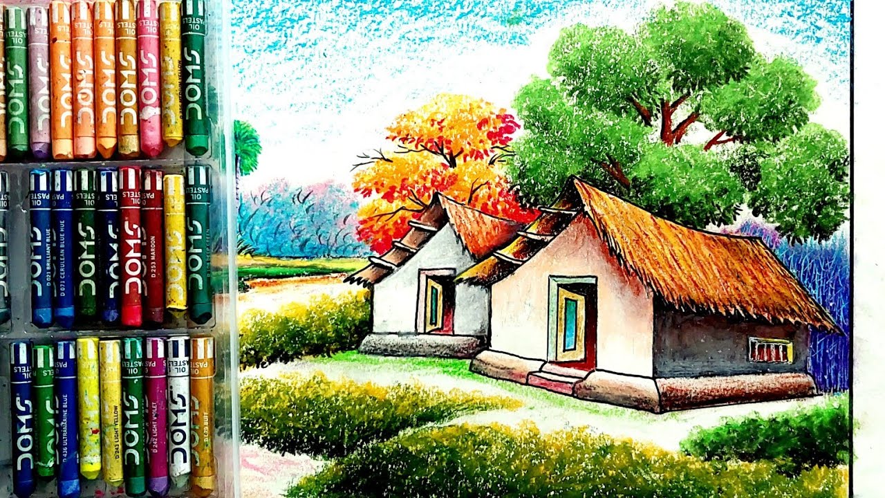 How to draw a beautiful village very easily | Step by step with ...