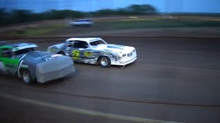 Salina Speedway 5/3/24 Season Opener 'IMCA Hobby Stocks' heat 1 from turn 4