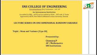 Mean and Variance Type III | One Dimensional Random Variable | SNS Institutions
