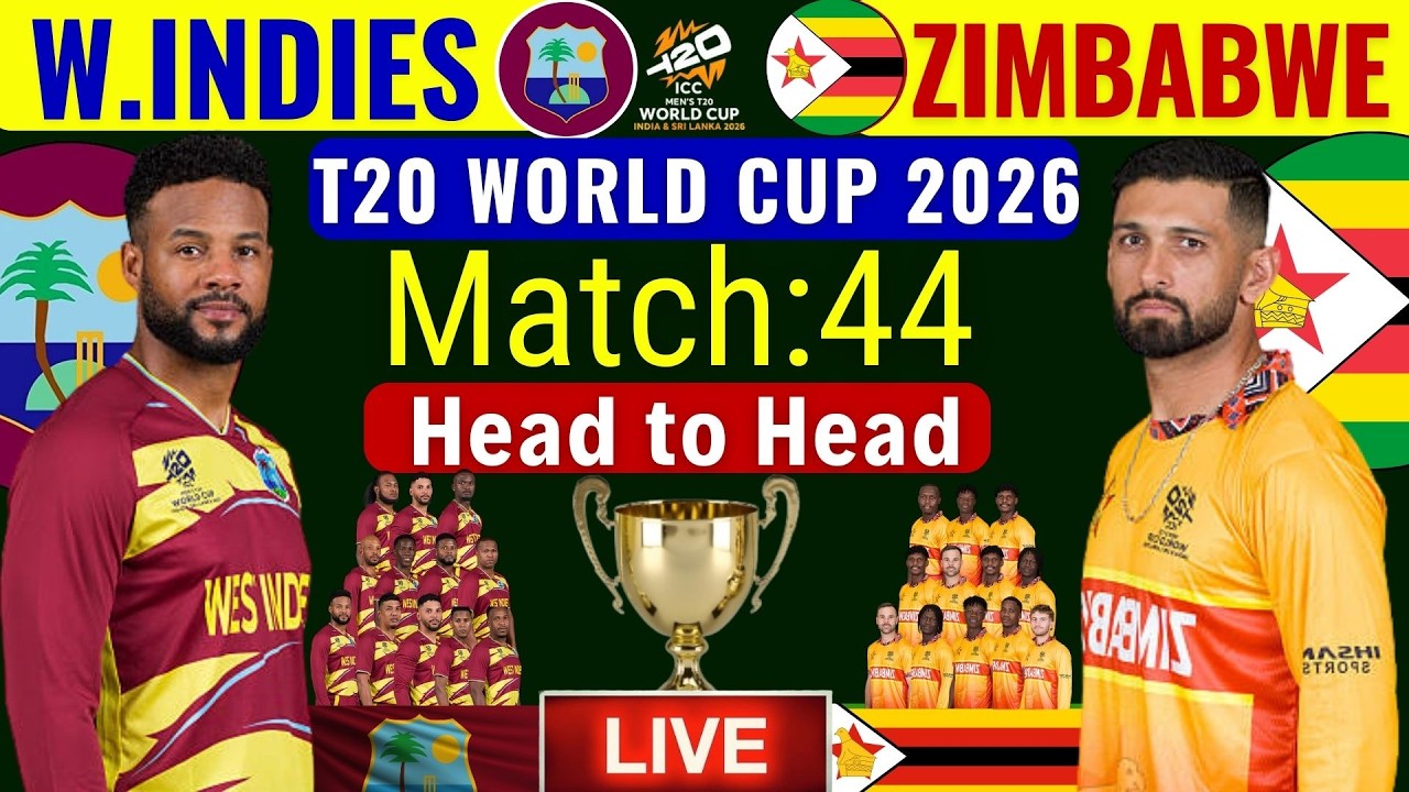 🔴Прямая трансляция: Вест-Индия против Зимбабве, матч 44 | Чемпионат мира ICC T20 2026, Супер 8 | ...