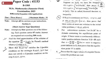 MSC 1ST SEM MATHEMATICS DIFFERENTIAL EQUATION WITH APPLICATIONS 2023 | MJPRU