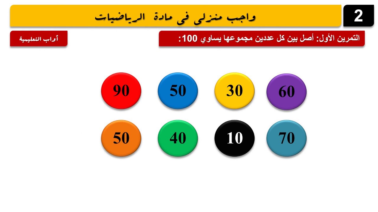 واجب منزلي في مادة الرياضيات /السنة الثانية ابتدائي 2019