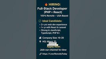 🔥 Hiring Full-Stack Developer (PHP + React) | 100% Remote USA Job | Remotely Today #shorts #vlog