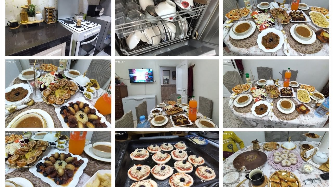 طاوله اليوم الثاني من شهر رمضان المبارك ميني بيتزا بعجينه خفيفه تحليه اللي راهي تراند بكريمة خفيفة ت