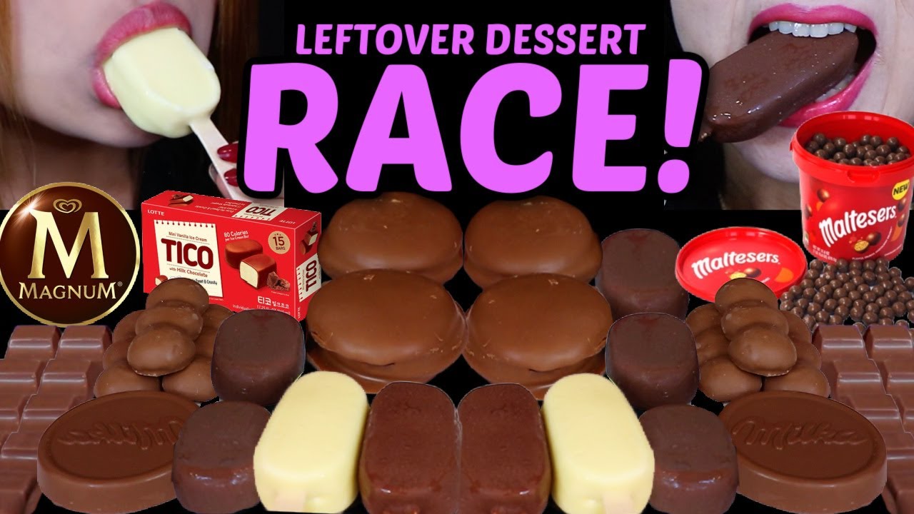 ASMR LEFTOVER DESSERT RACE! TICO ICE CREAM, MALTESERS, MILKA & WHITE
