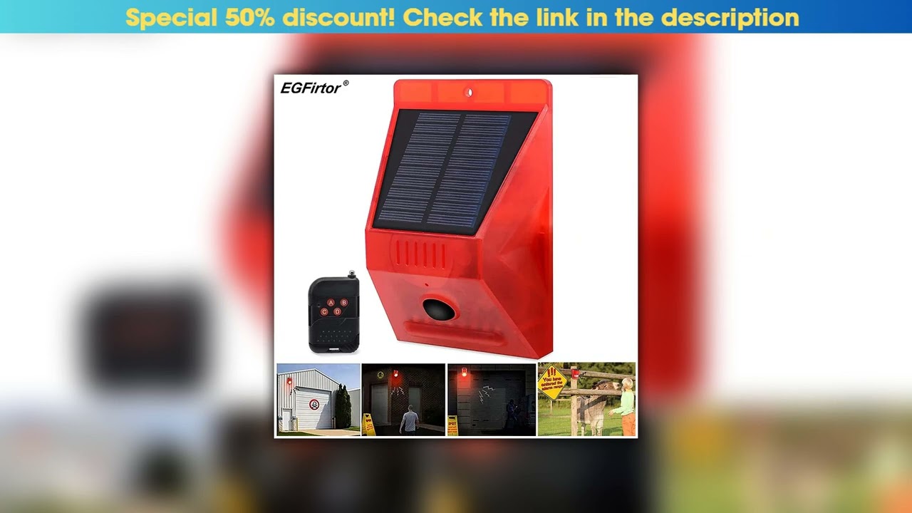 Flash Sale Solar Strobe Light Alarm Light With Remote Control Motion Detector 129dB Sound Security•