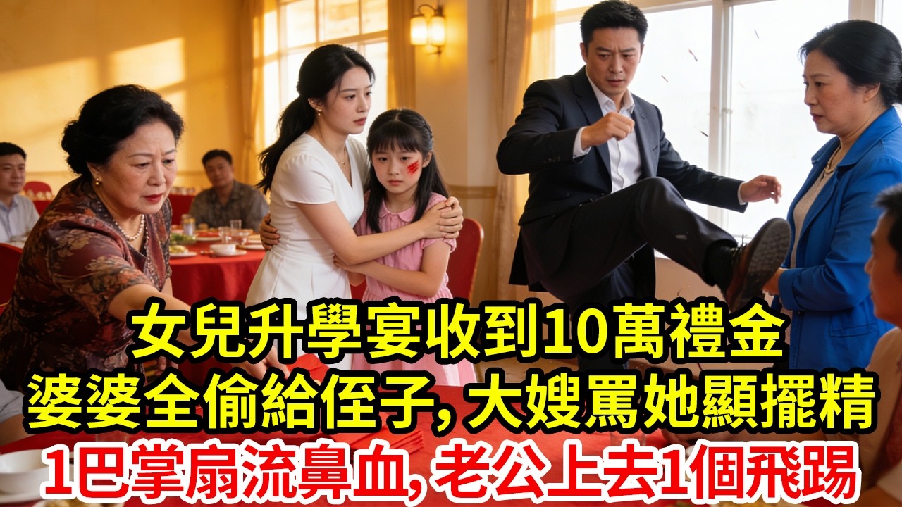 女兒升學宴收到10萬禮金 婆婆全偷給侄子，大嫂罵她顯擺精 1巴掌扇流鼻血，老公上去1個飛踢 #為人處世#生活經驗#情感故事#婚姻