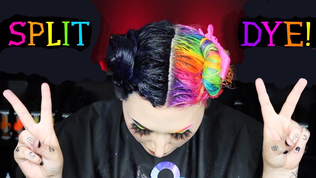 Dyeing Half Of My Hair Black Split Dye Rainbow Black Youtube