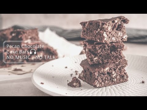 ASMR Cooking: Pecan Chocolate Cake Bars | No Talk | No Music | Relaxing Cooking 4K