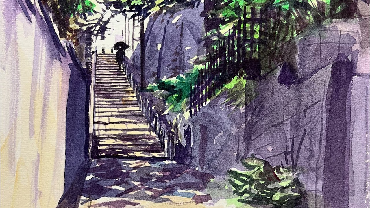 1点透視図法〉水彩風景画講座『透視図法』その5 - YouTube