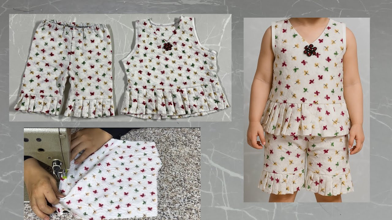 فصال وخياطة موديل جميل وبسيط لطفلة عمر سنة ✂️🧵🪡