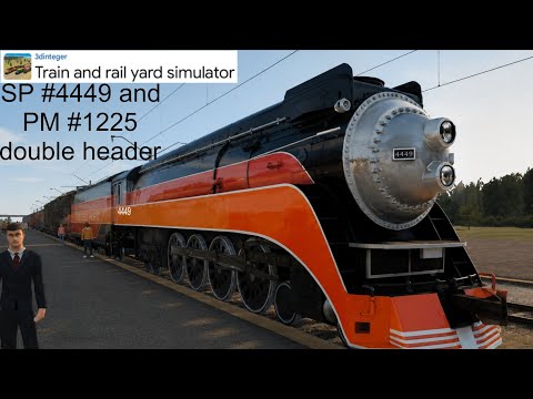 SP #4449 and PM #1225 double headers depart from Chicago station in Train & Rail Yard Simulator.