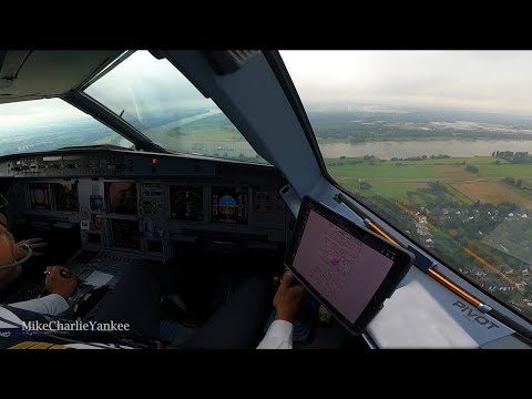 Airbus A320 landing & taxi in DUSSELDORF (Cockpit View)