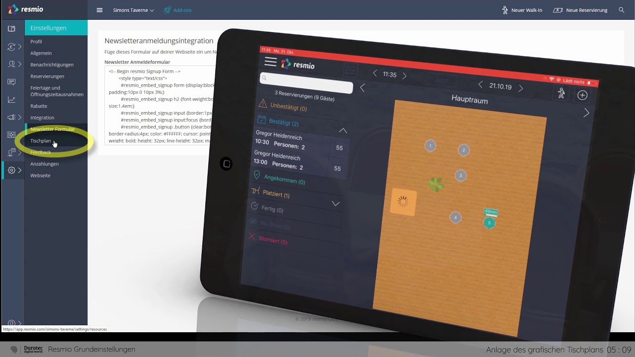 resmio: Grundeinstellungen