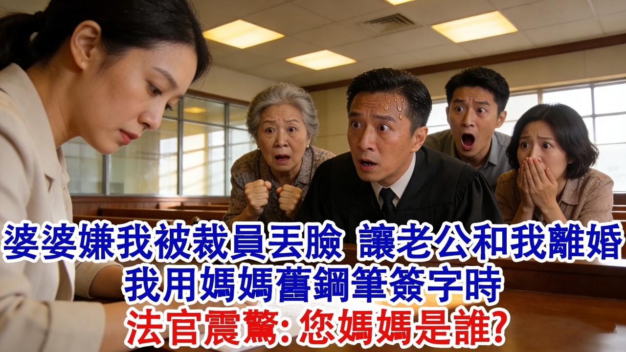 婆婆嫌我被裁員丟臉，立馬讓老公和我離婚，我用媽媽舊鋼筆簽字時，法官看到後滿身冷汗，聲音顫抖：您媽媽是誰？#婆媳 #家庭 #婚姻 #情感故事 #為人處世