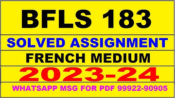 bfls 183 solved assignment 2023-24 | bfls 183 solved assignment in french 2024 | bfls 183 2024