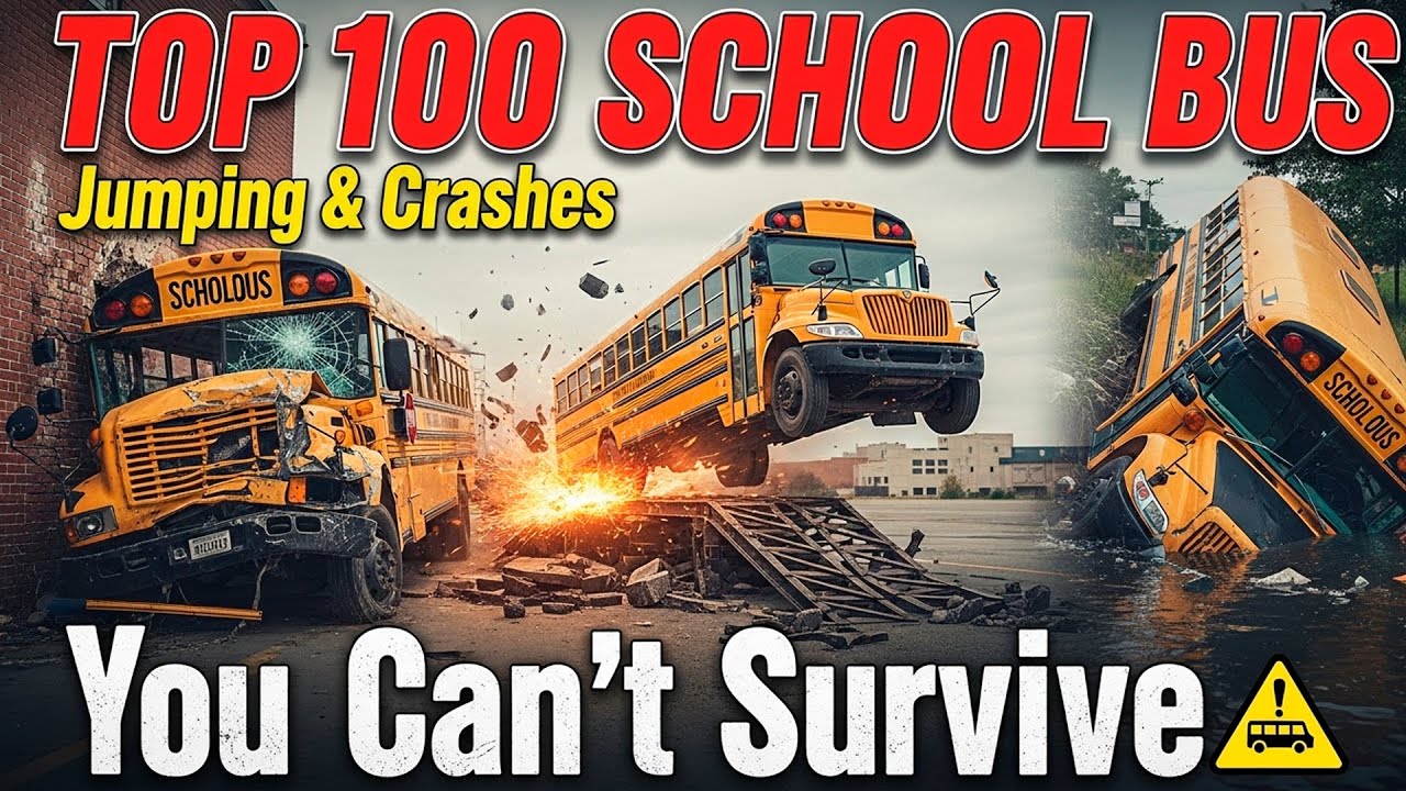 BeamNG Drive TOP 100 School Bus Crashes – Crazy Bus Jumps Compilation