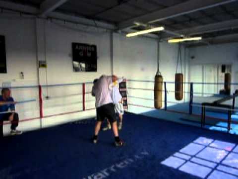 Dean Byrne spars Matthew Hall at Arnies Gym in Man...