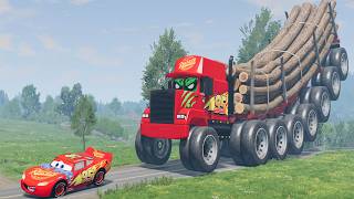 Giant MACK TRUCK Eater VS Cars Lightning McQueen Escape From Monster Beamng.Drive screenshot 2