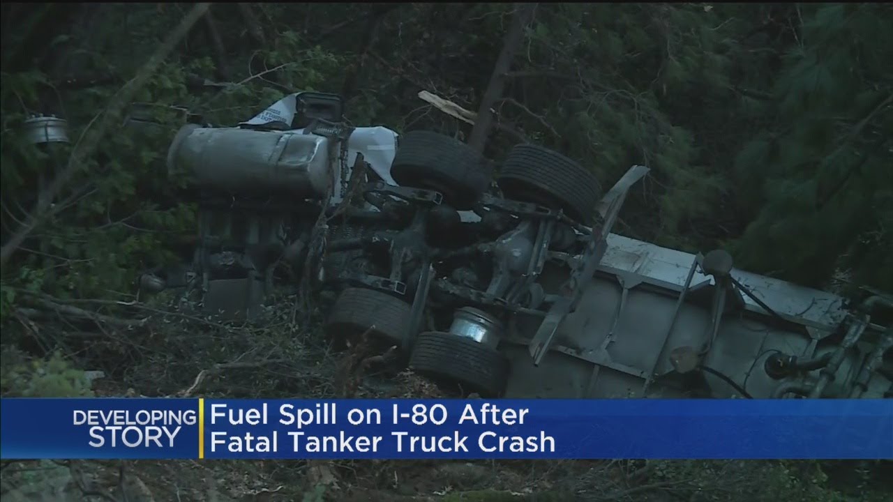 Tanker Carrying Jet Fuel Crashes Off I-80