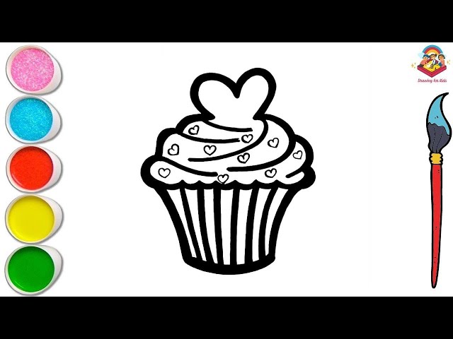 Premium Vector | Simple doodle of a cupcake with blueberries. coloring book  for children. template for printing.
