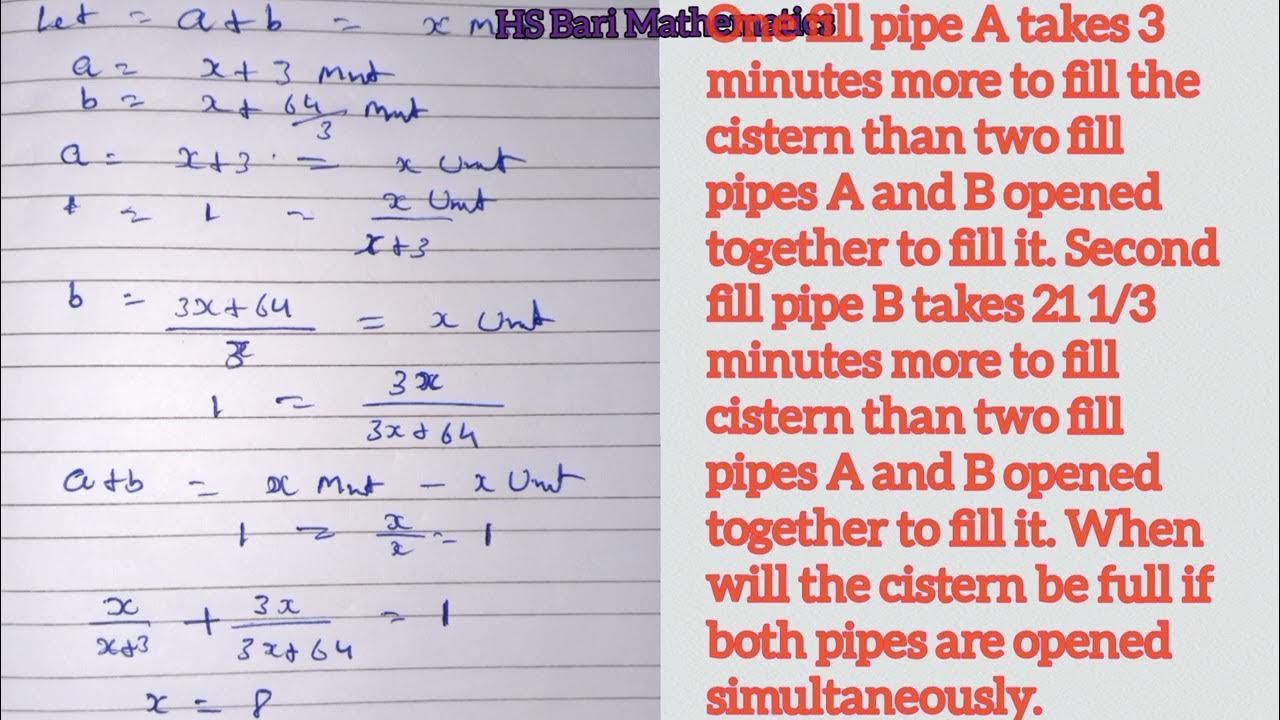 One fill pipe A takes 3 minutes more to fill the cistern than two fill