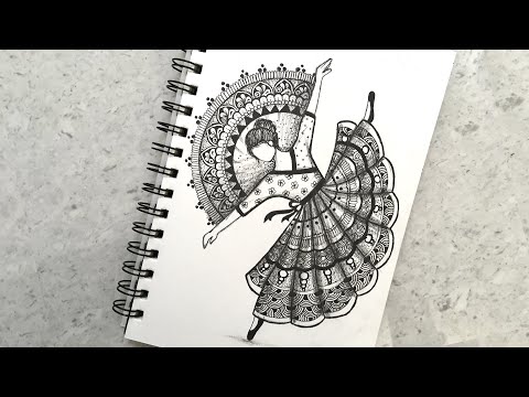 Beautiful Cute Girl Swinging Mandala Drawing