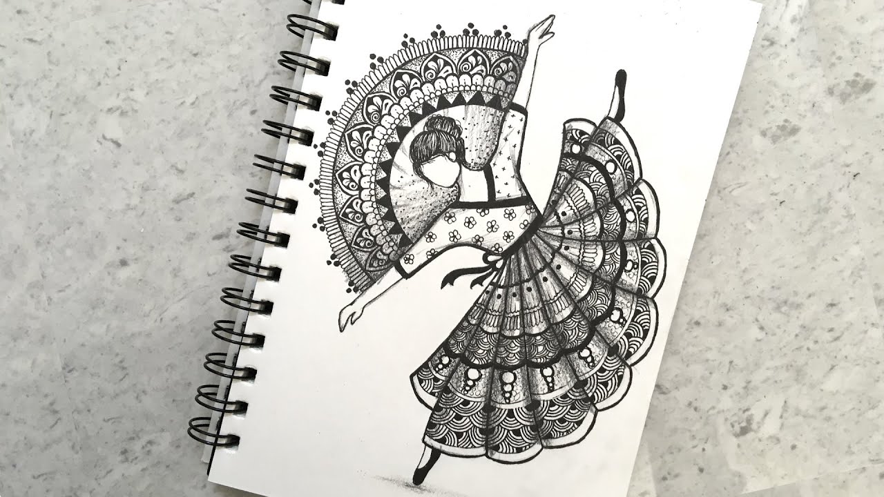 Beautiful Cute Girl Swinging Mandala Drawing