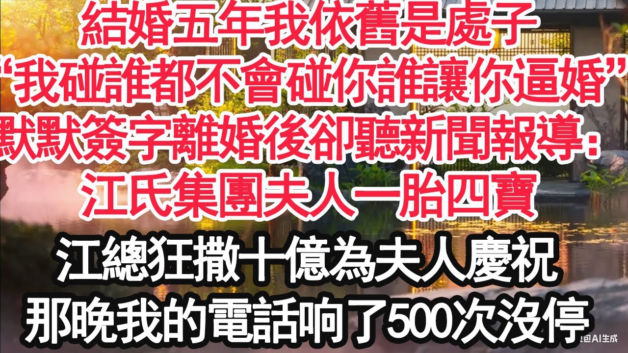 結婚五年我依舊是處子“碰誰都不會碰你誰讓你逼婚”默默簽字離婚後卻聽新聞報導：江氏集團夫人一胎四寶，江總狂撒十億為夫人慶祝，那晚我的電話響了500次沒停，【顧亞男】【大女主】【婚姻自主】