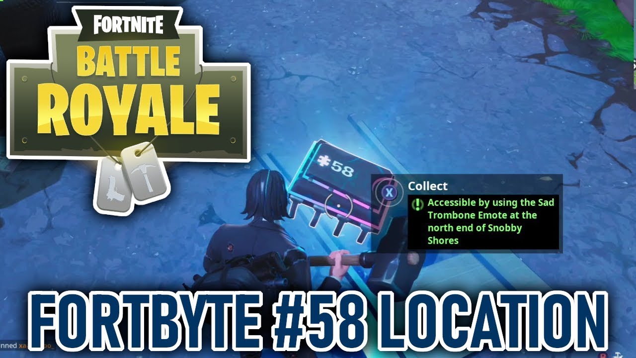 Fortnite Fortbyte #58 Location - Accessible By Using The Sad Trombone Emote north end Snobby Shores