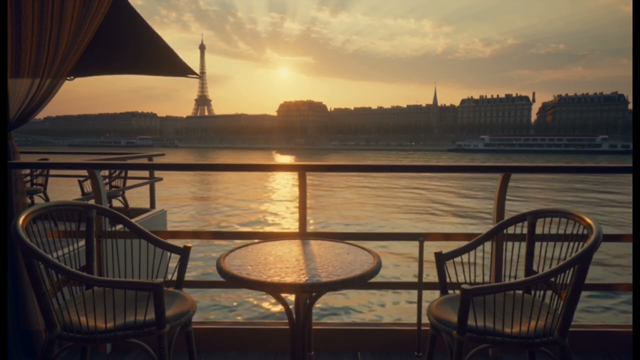 Golden Hour on the Seine River – Relaxing Jazz Piano with Eiffel Tower View