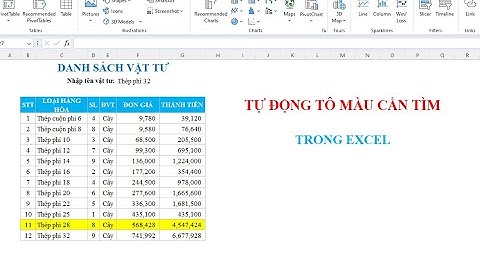 Tự động tô màu dữ liệu cần tìm trong Excel
