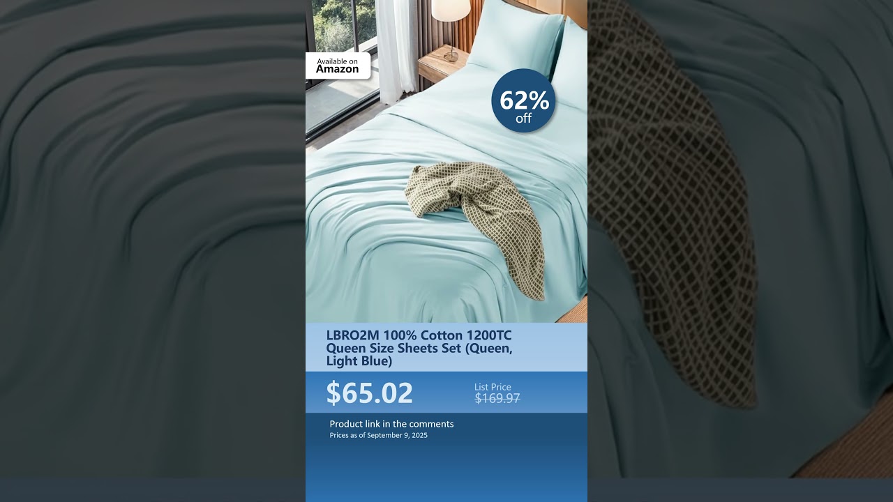 LBRO2M 100% Cotton 1200TC Queen Size Sheets Set (Queen, Light Blue)