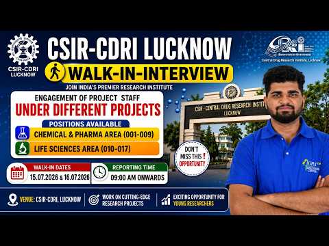 CSIR CDRI Lucknow Recruitment 2026 | Walk-in Interview | Project Associate, JRF, SRF & Research Jobs