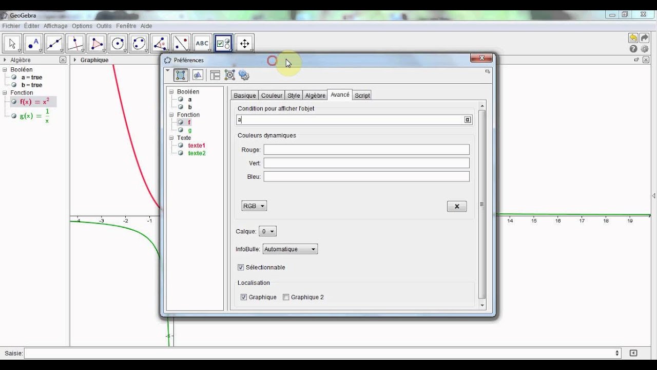Cases à cocher et affichage conditionnel - GeoGebra