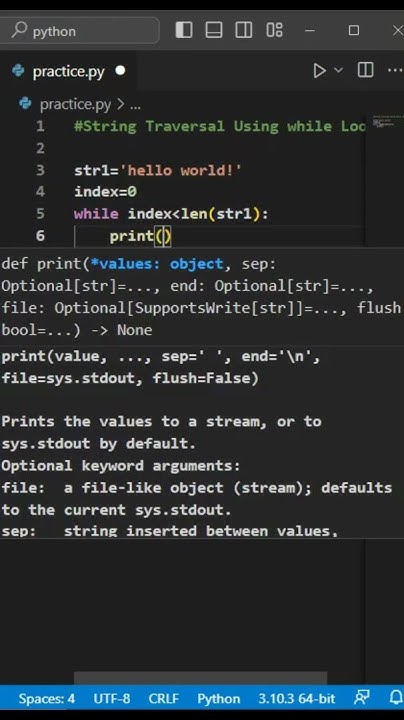 string traversal using while loop #python #pythonshorts #shortsfeed ...