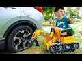 포크레인 자동차 구출놀이 예준이의 아빠 도와주기 중장비 자동차 장난감 놀이 Excavator Helps Car Toy for Kids